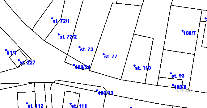 Parcela st. 77 v KÚ Mezouň, Katastrální mapa