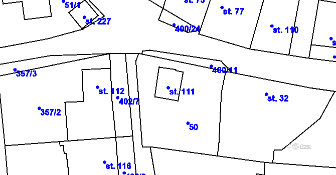 Parcela st. 111 v KÚ Mezouň, Katastrální mapa