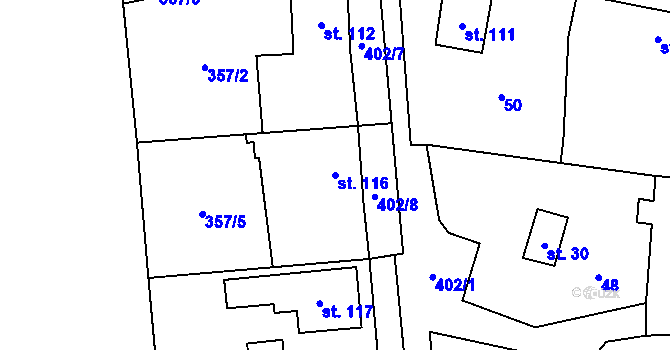 Parcela st. 116 v KÚ Mezouň, Katastrální mapa
