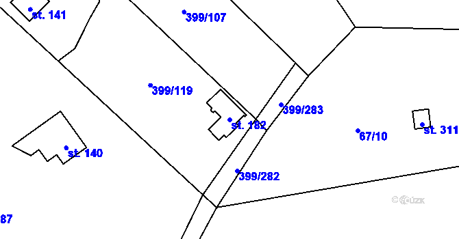 Parcela st. 182 v KÚ Mezouň, Katastrální mapa