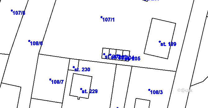 Parcela st. 202 v KÚ Mezouň, Katastrální mapa