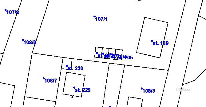 Parcela st. 203 v KÚ Mezouň, Katastrální mapa