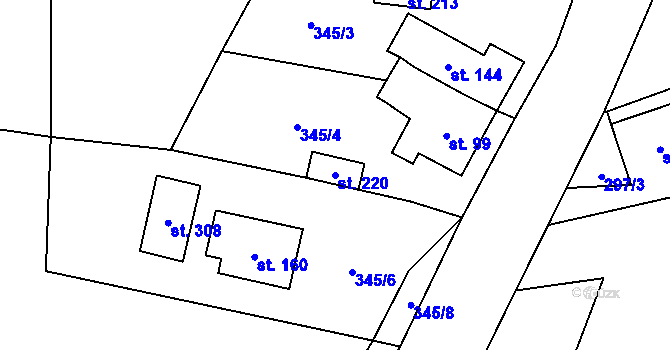 Parcela st. 220 v KÚ Mezouň, Katastrální mapa