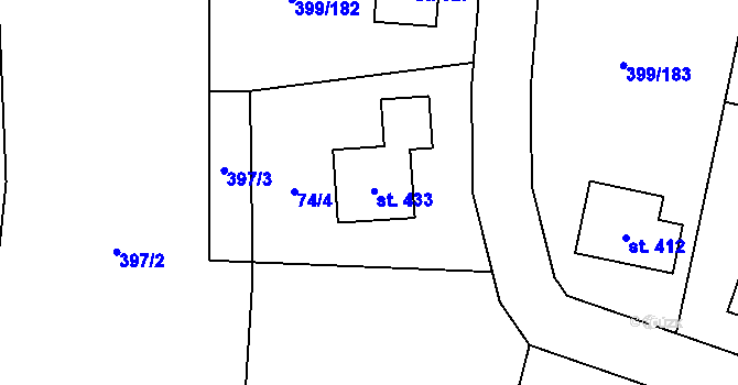 Parcela st. 74/4 v KÚ Mezouň, Katastrální mapa