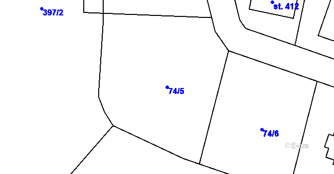 Parcela st. 74/5 v KÚ Mezouň, Katastrální mapa