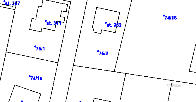 Parcela st. 75/2 v KÚ Mezouň, Katastrální mapa