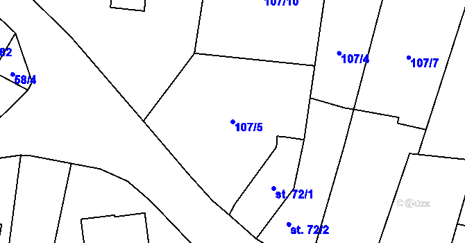 Parcela st. 107/5 v KÚ Mezouň, Katastrální mapa