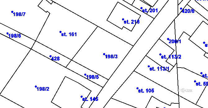 Parcela st. 198/3 v KÚ Mezouň, Katastrální mapa