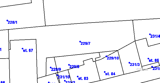 Parcela st. 229/7 v KÚ Mezouň, Katastrální mapa