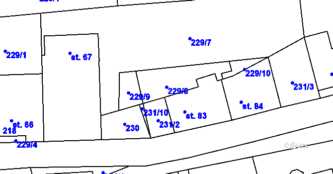 Parcela st. 229/8 v KÚ Mezouň, Katastrální mapa