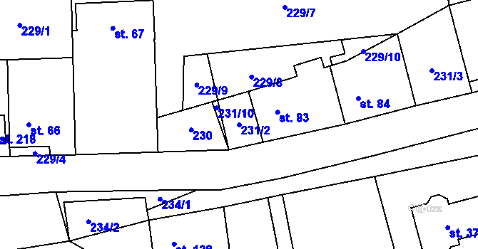 Parcela st. 231/2 v KÚ Mezouň, Katastrální mapa