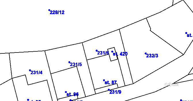 Parcela st. 231/6 v KÚ Mezouň, Katastrální mapa