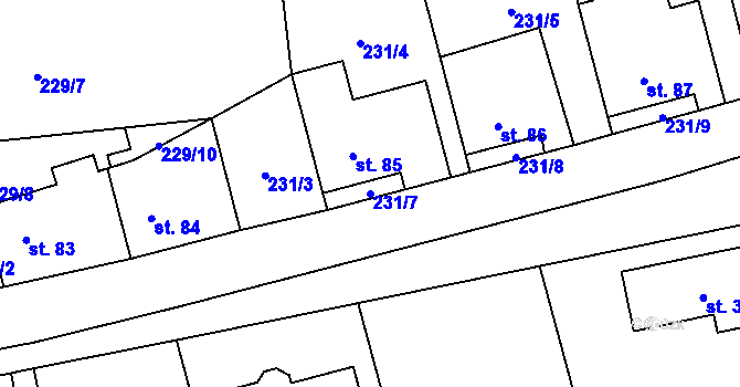 Parcela st. 231/7 v KÚ Mezouň, Katastrální mapa