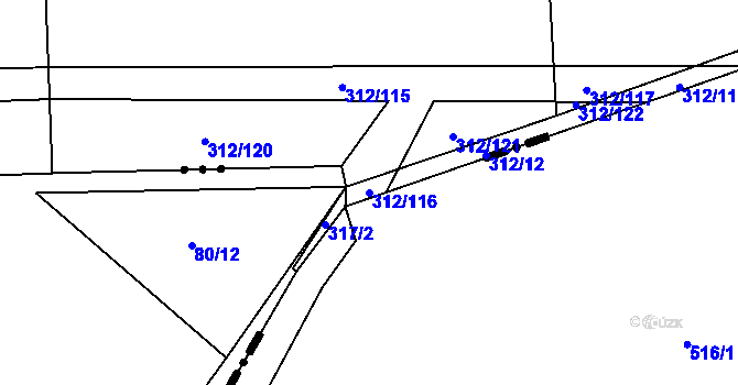Parcela st. 312/116 v KÚ Mezouň, Katastrální mapa