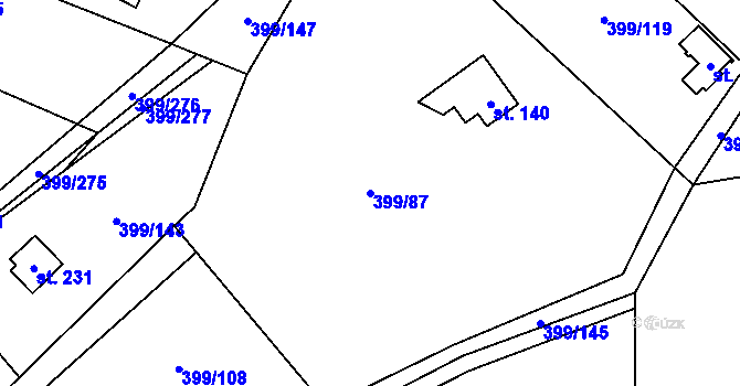 Parcela st. 399/87 v KÚ Mezouň, Katastrální mapa