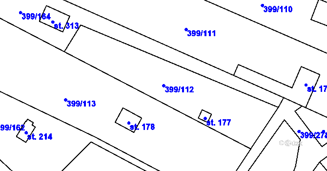Parcela st. 399/112 v KÚ Mezouň, Katastrální mapa