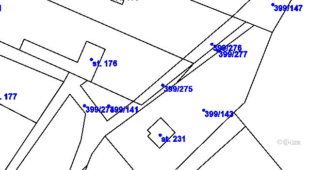 Parcela st. 399/275 v KÚ Mezouň, Katastrální mapa