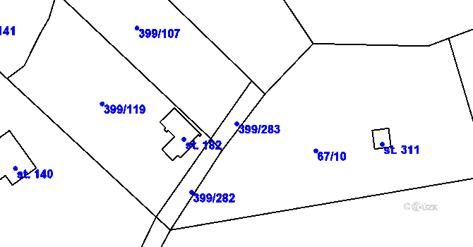 Parcela st. 399/283 v KÚ Mezouň, Katastrální mapa