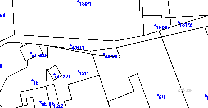 Parcela st. 401/8 v KÚ Mezouň, Katastrální mapa