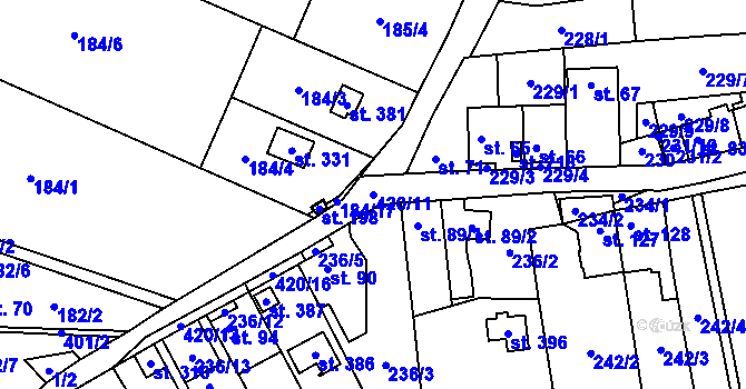 Parcela st. 420/11 v KÚ Mezouň, Katastrální mapa