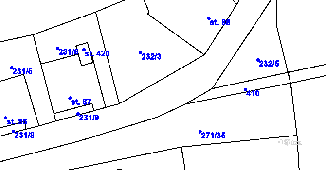 Parcela st. 420/14 v KÚ Mezouň, Katastrální mapa