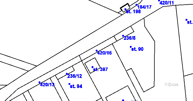Parcela st. 420/16 v KÚ Mezouň, Katastrální mapa