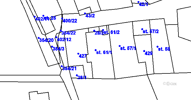 Parcela st. 61/1 v KÚ Mezouň, Katastrální mapa