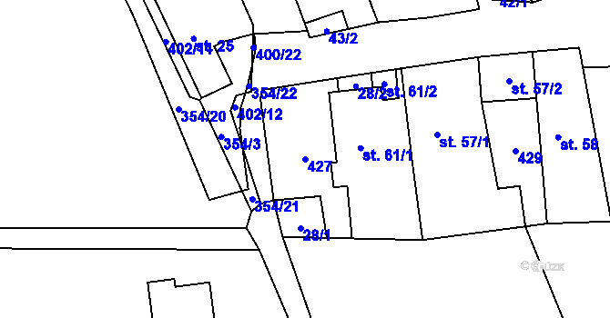 Parcela st. 427 v KÚ Mezouň, Katastrální mapa