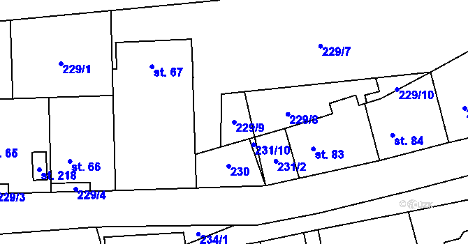 Parcela st. 229/9 v KÚ Mezouň, Katastrální mapa