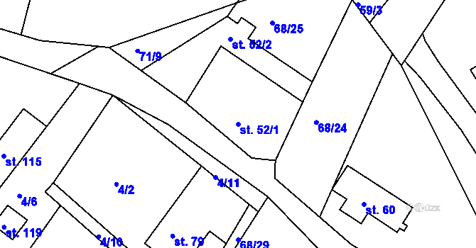 Parcela st. 52/1 v KÚ Míčov, Katastrální mapa