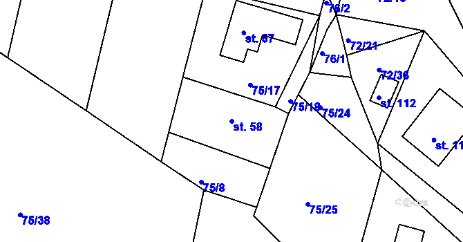 Parcela st. 58 v KÚ Míčov, Katastrální mapa