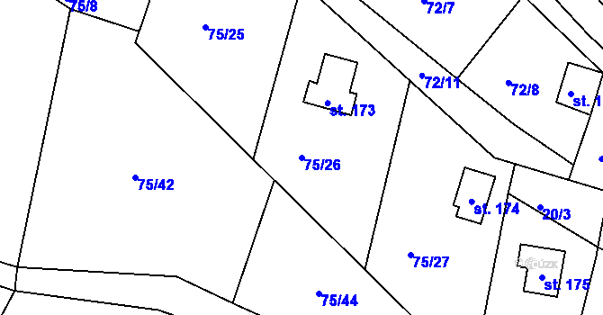 Parcela st. 75/26 v KÚ Míčov, Katastrální mapa