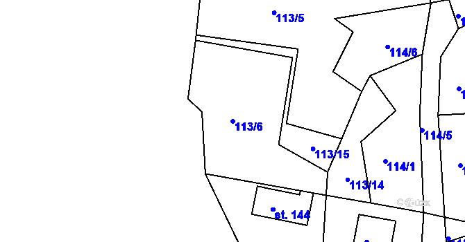 Parcela st. 113/6 v KÚ Míčov, Katastrální mapa
