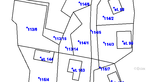 Parcela st. 114/1 v KÚ Míčov, Katastrální mapa
