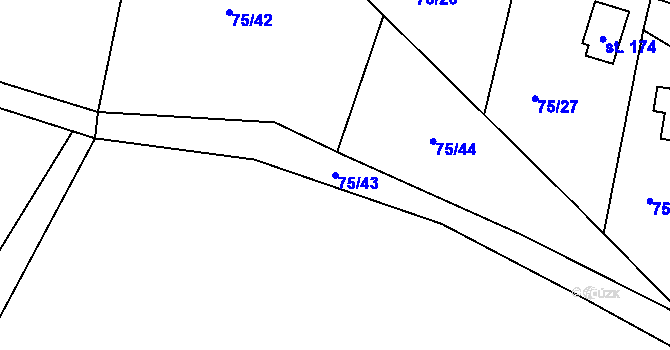 Parcela st. 75/43 v KÚ Míčov, Katastrální mapa