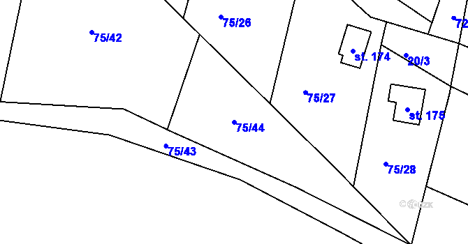 Parcela st. 75/44 v KÚ Míčov, Katastrální mapa