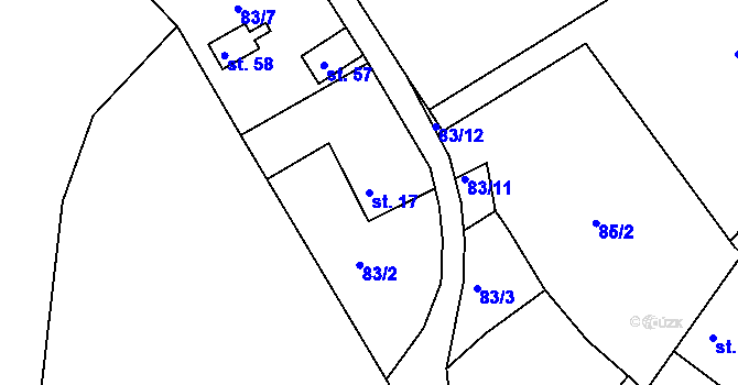 Parcela st. 17 v KÚ Rudov, Katastrální mapa