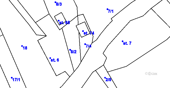 Parcela st. 7/4 v KÚ Rudov, Katastrální mapa