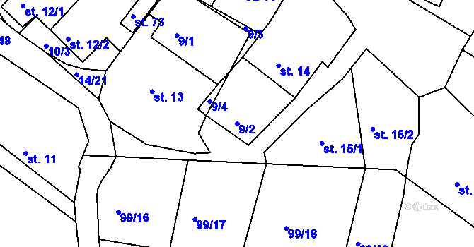 Parcela st. 9/2 v KÚ Sušice, Katastrální mapa