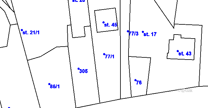 Parcela st. 77/1 v KÚ Zbyslavec, Katastrální mapa