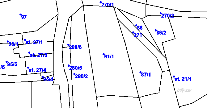 Parcela st. 91/1 v KÚ Zbyslavec, Katastrální mapa