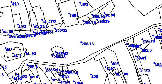 Parcela st. 256/13 v KÚ Frantoly, Katastrální mapa