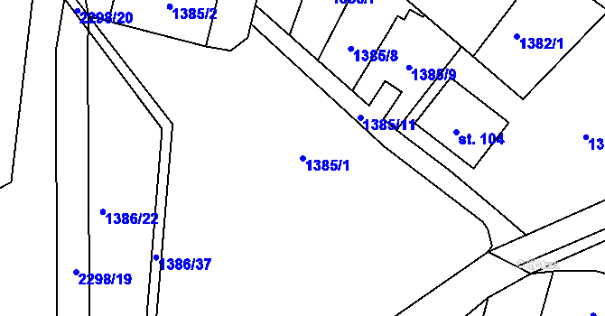 Parcela st. 1385/1 v KÚ Jáma, Katastrální mapa