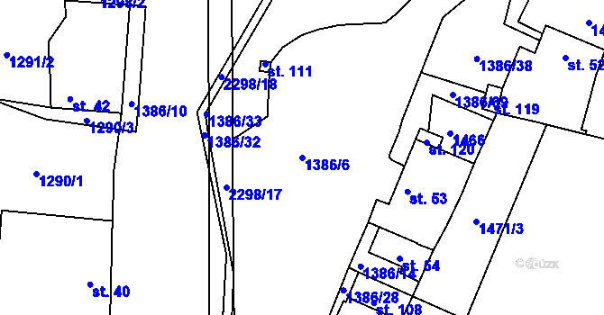 Parcela st. 1386/6 v KÚ Jáma, Katastrální mapa