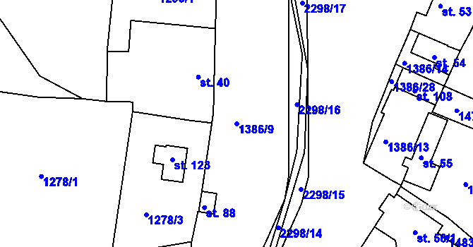 Parcela st. 1386/9 v KÚ Jáma, Katastrální mapa