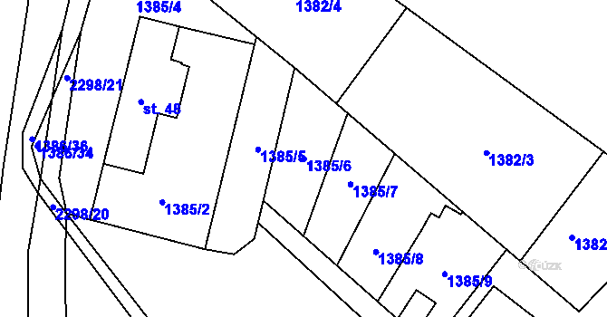 Parcela st. 1385/6 v KÚ Jáma, Katastrální mapa