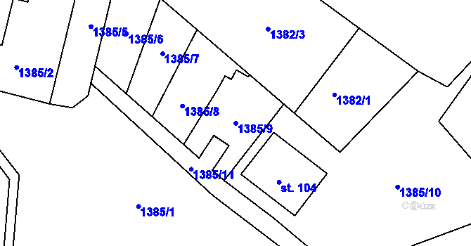 Parcela st. 1385/9 v KÚ Jáma, Katastrální mapa