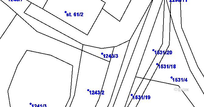 Parcela st. 1243/3 v KÚ Jáma, Katastrální mapa