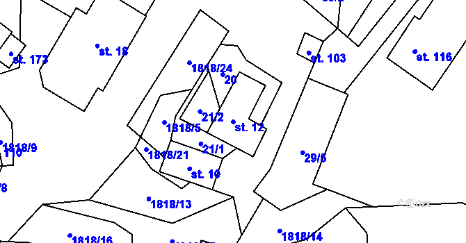 Parcela st. 12 v KÚ Mičovice, Katastrální mapa