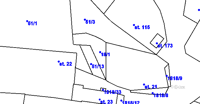 Parcela st. 18/1 v KÚ Mičovice, Katastrální mapa